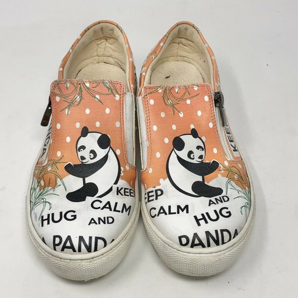 GOBY Girls Keep Calm Hug a Panda Slip On Shoes Flats Orange Size 35 Vegan - Picture 2 of 9